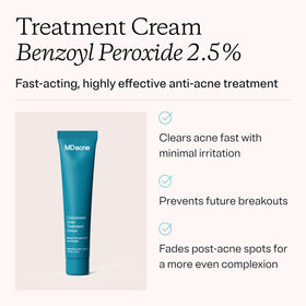 MDacne close-up of cream texture highlighting micronized benzoyl peroxide for gentle action