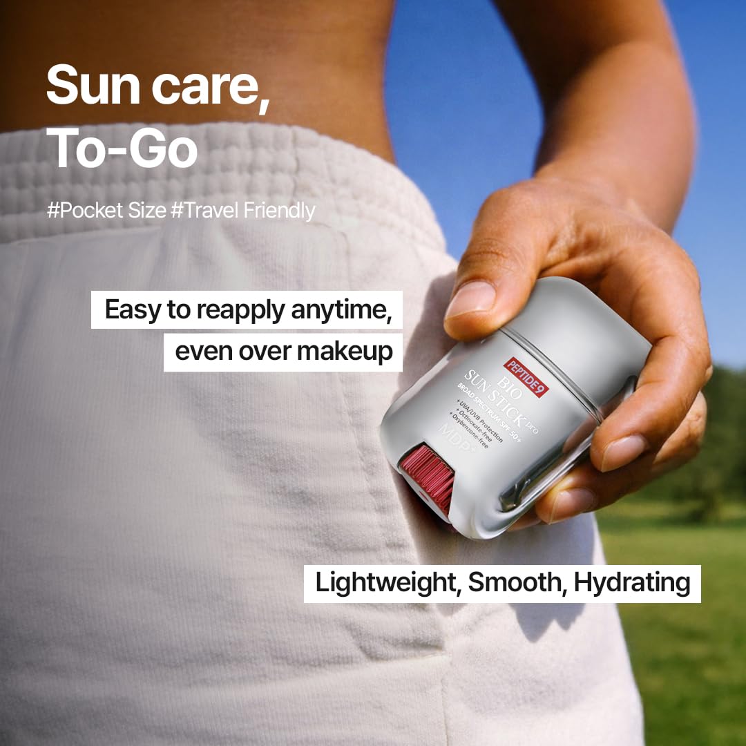 MDP applying sunstick to face for quick on-the-go reapplication