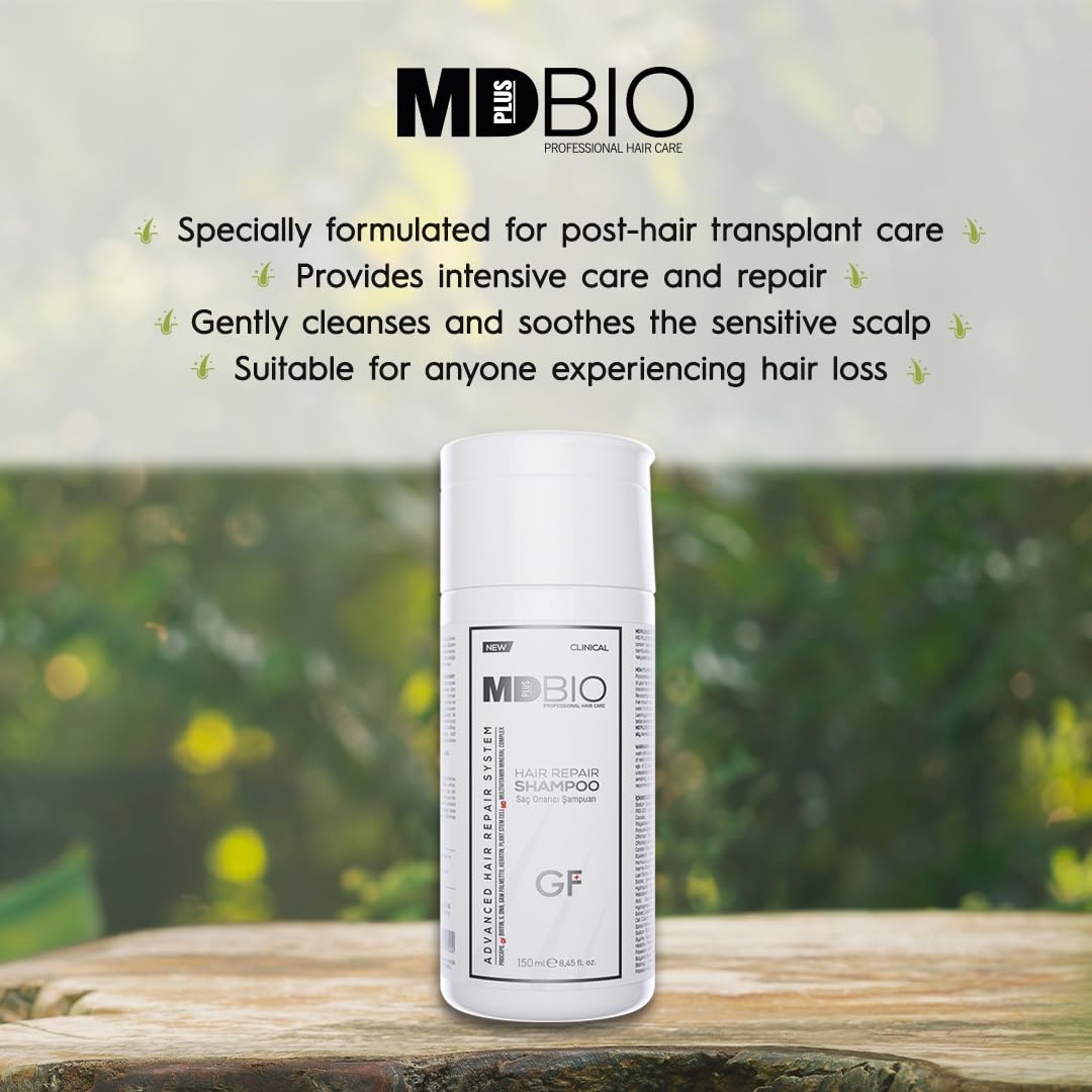 mdplusbio professıonal haır care bottle styled on bathroom shelf for daily routine