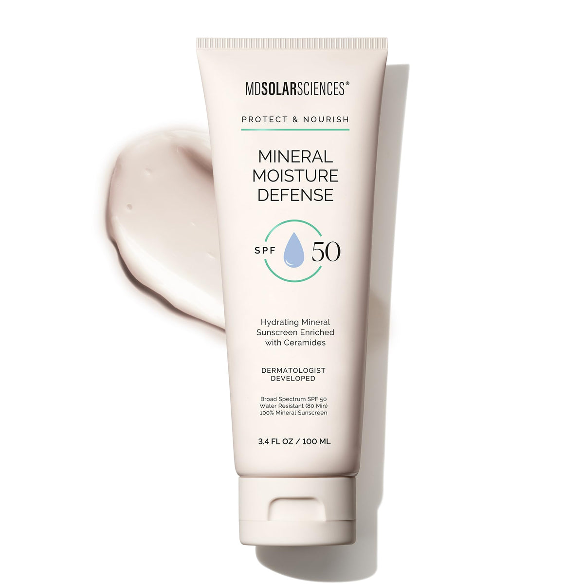 MDSolarSciences front packaging showing SPF 50 protection and moisturizer benefits