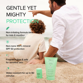 MDSolarSciences KidCrème applied to a child cheek for non-irritating protection