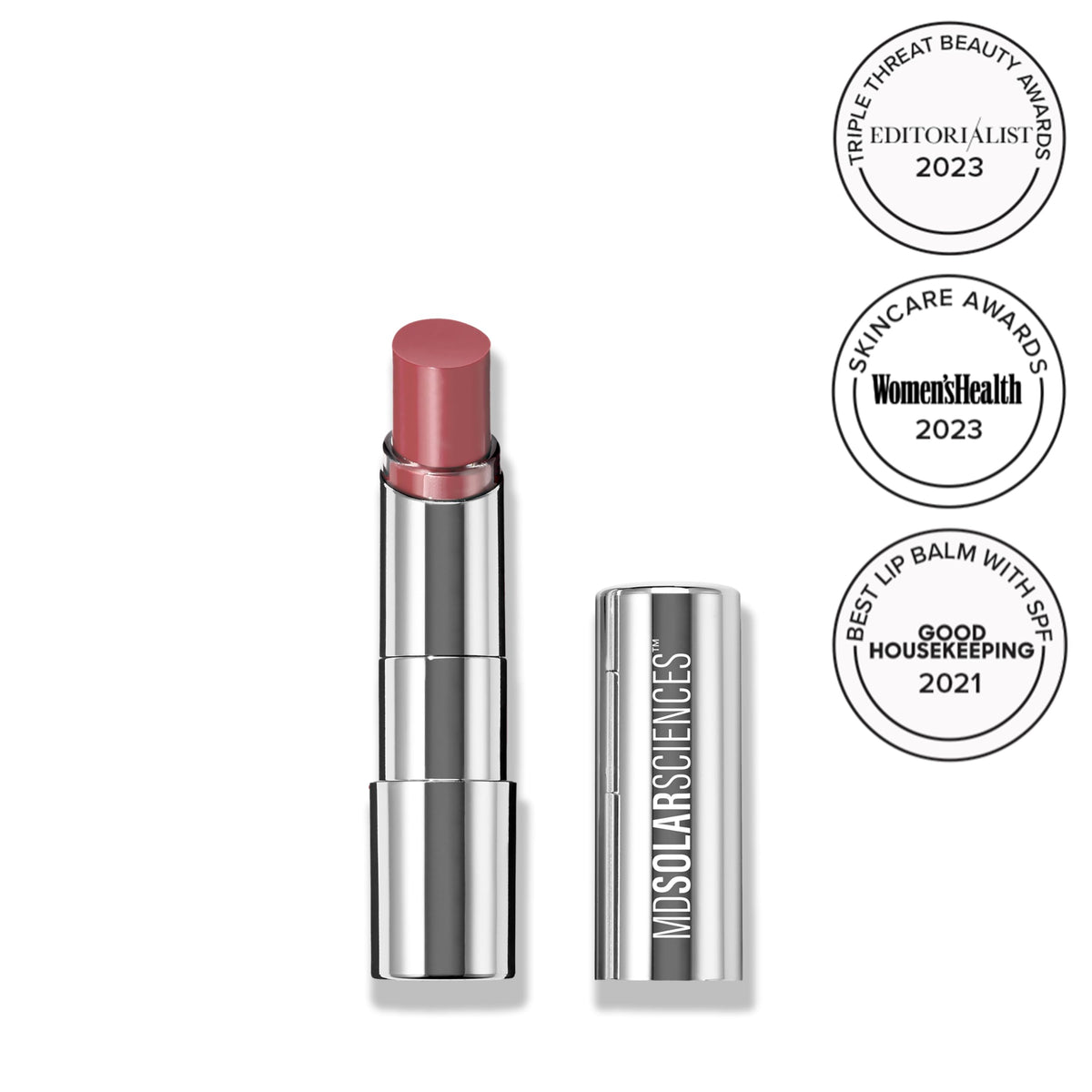 MDSolarSciences close-up of lip balm tube highlighting sleek packaging and easy application