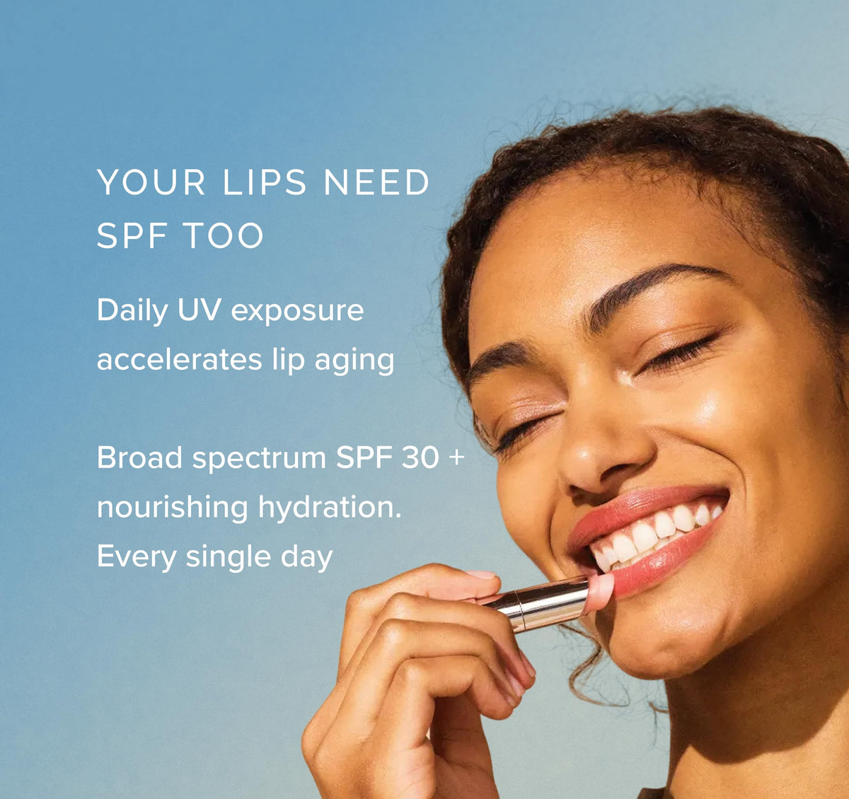 MDSolarSciences shimmer shade changing on lips showing pH-reactive personalized pink tint