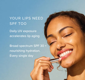 MDSolarSciences shimmer shade changing on lips showing pH-reactive personalized pink tint
