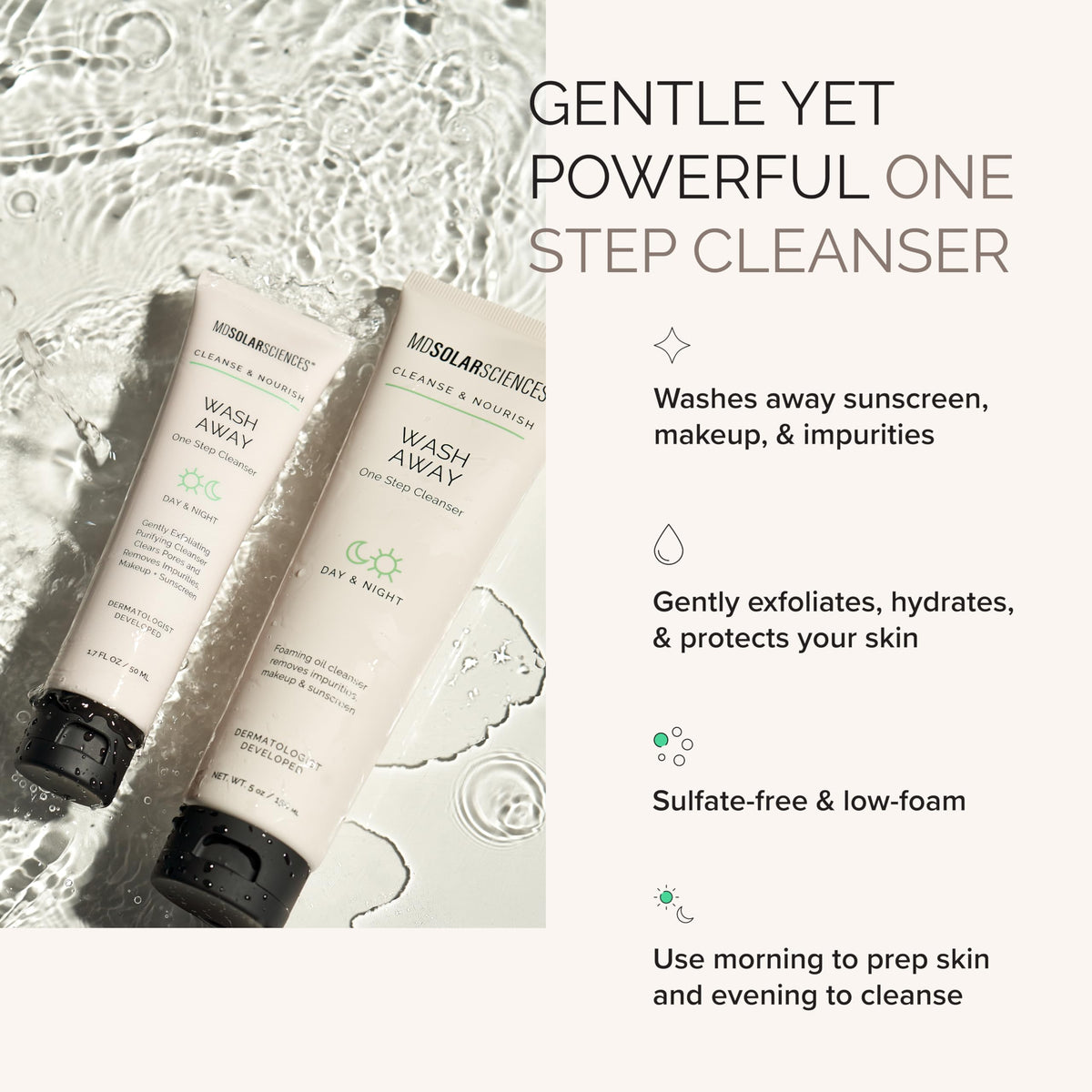 MDSolarSciences foam on hand demonstrating hydrating gentle cleanse