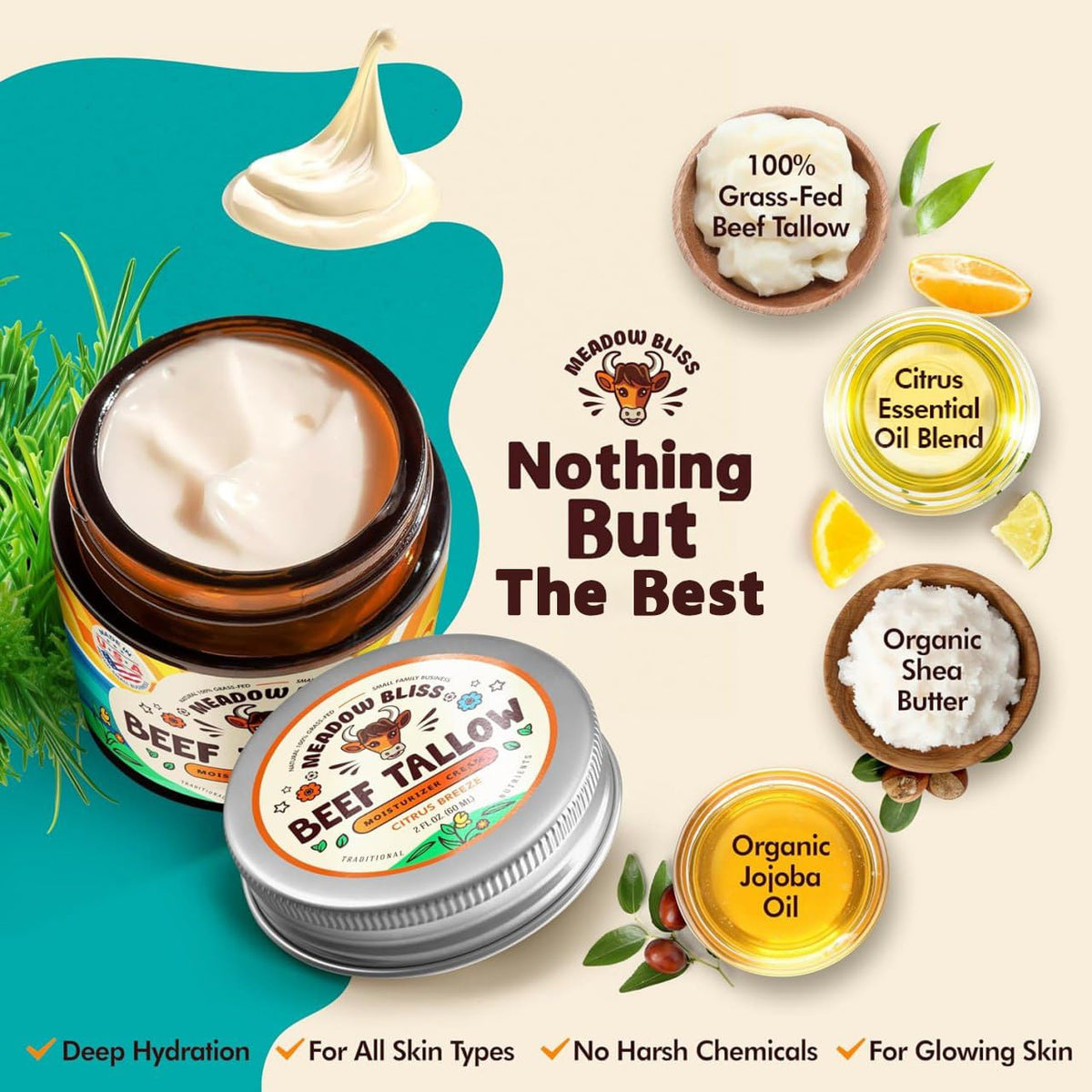 Meadow Bliss being applied to hand illustrating hydration and barrier support