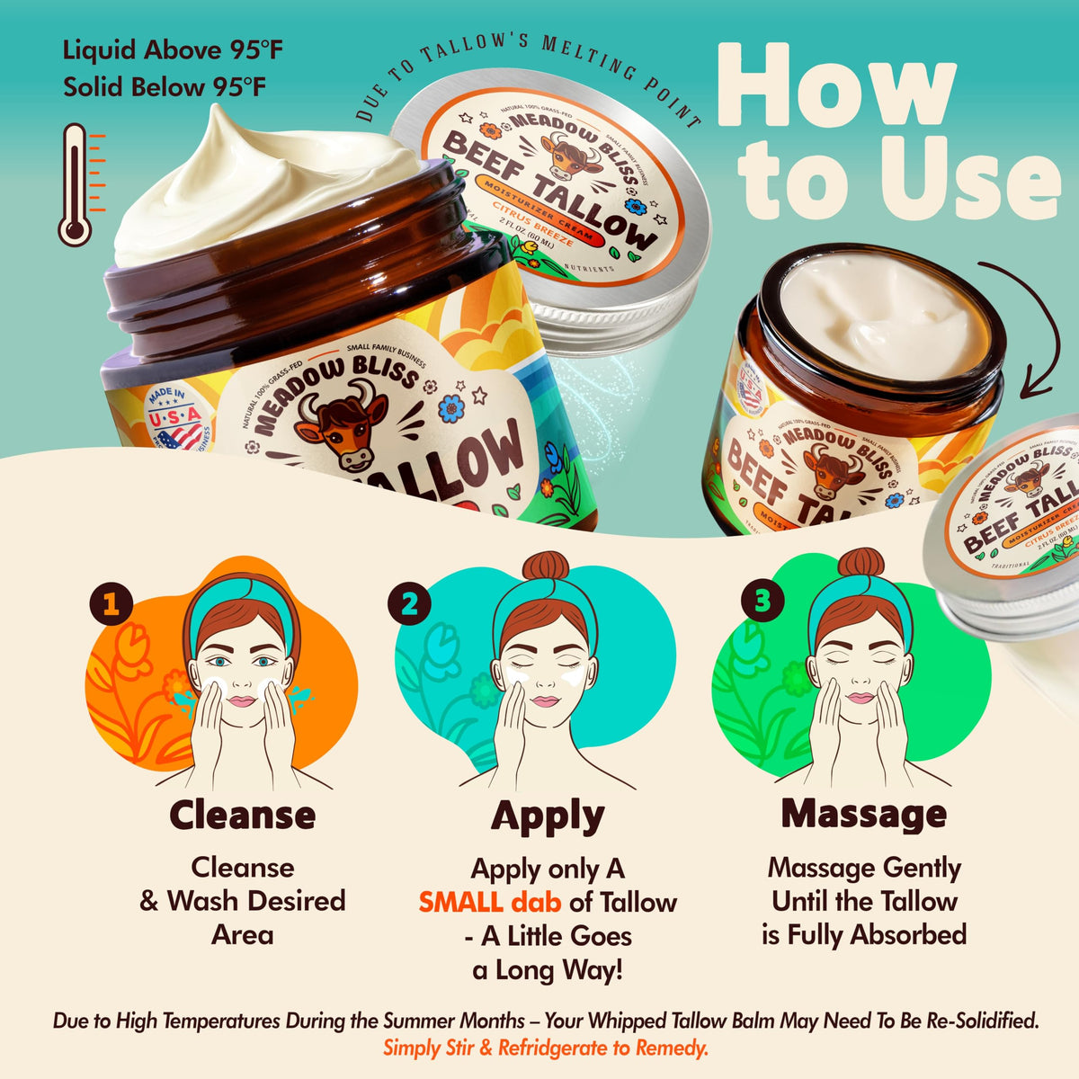 Meadow Bliss label close-up highlighting grass-fed tallow and ingredient transparency