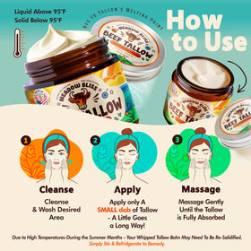 Meadow Bliss label close-up highlighting grass-fed tallow and ingredient transparency