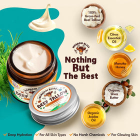 Meadow Bliss open jar with ingredients label visible for ingredient transparency