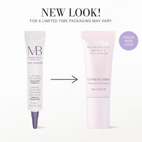 Meaningful Beauty tube close-up displaying applicator and travel-friendly design benefit