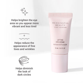 Meaningful Beauty fingertip applying eye crème showing easy absorption benefit