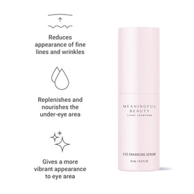 Meaningful Beauty serum bottle in hand to show compact 0.5 fl oz size and travel-friendly benefit