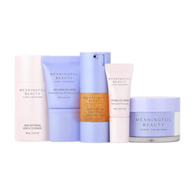 Meaningful Beauty front packaging of travel kit shows compact essentials and convenience