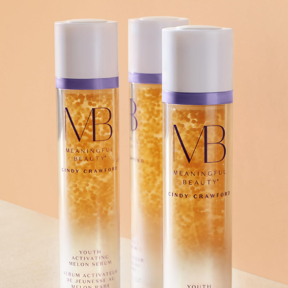 Meaningful Beauty ingredients label close-up displaying melon stem cell extract and hyaluronic acid