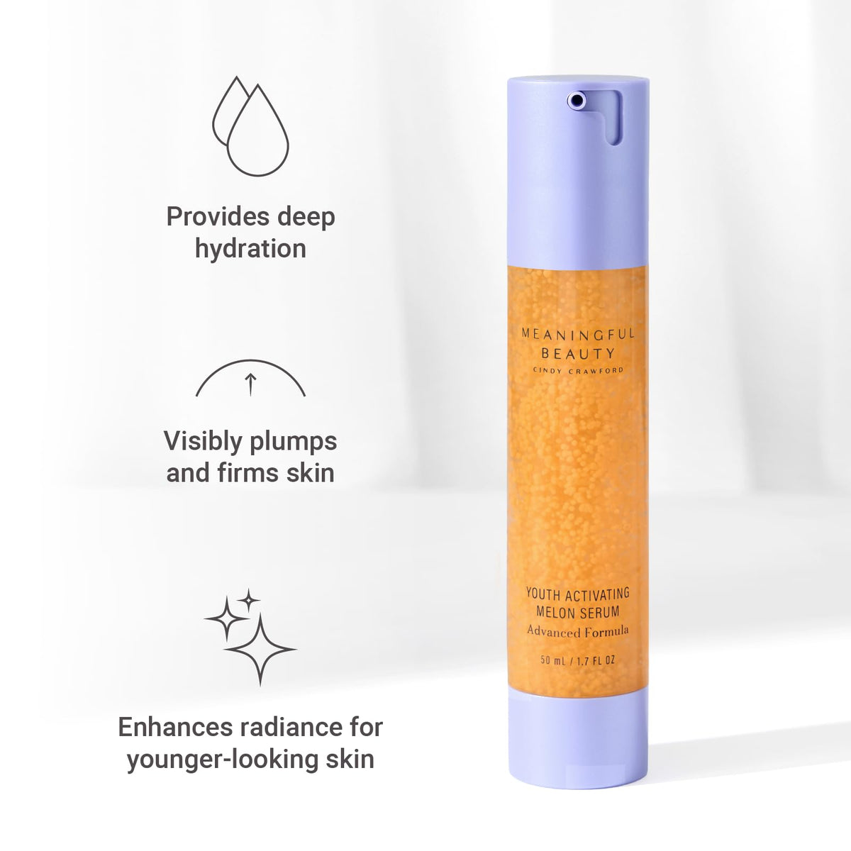 Meaningful Beauty pump dispensing clear serum highlighting easy application benefit