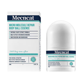 Mecncat front packaging showing roll-on bottle and brand for easy travel use