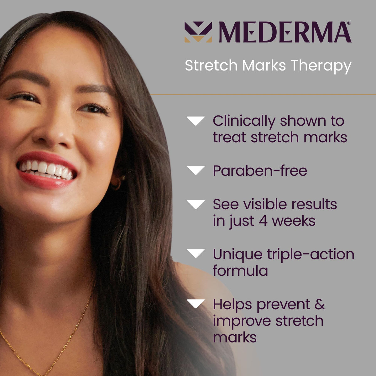 Mederma ingredient display with Cepalin and hyaluronic acid highlighting formulation benefit