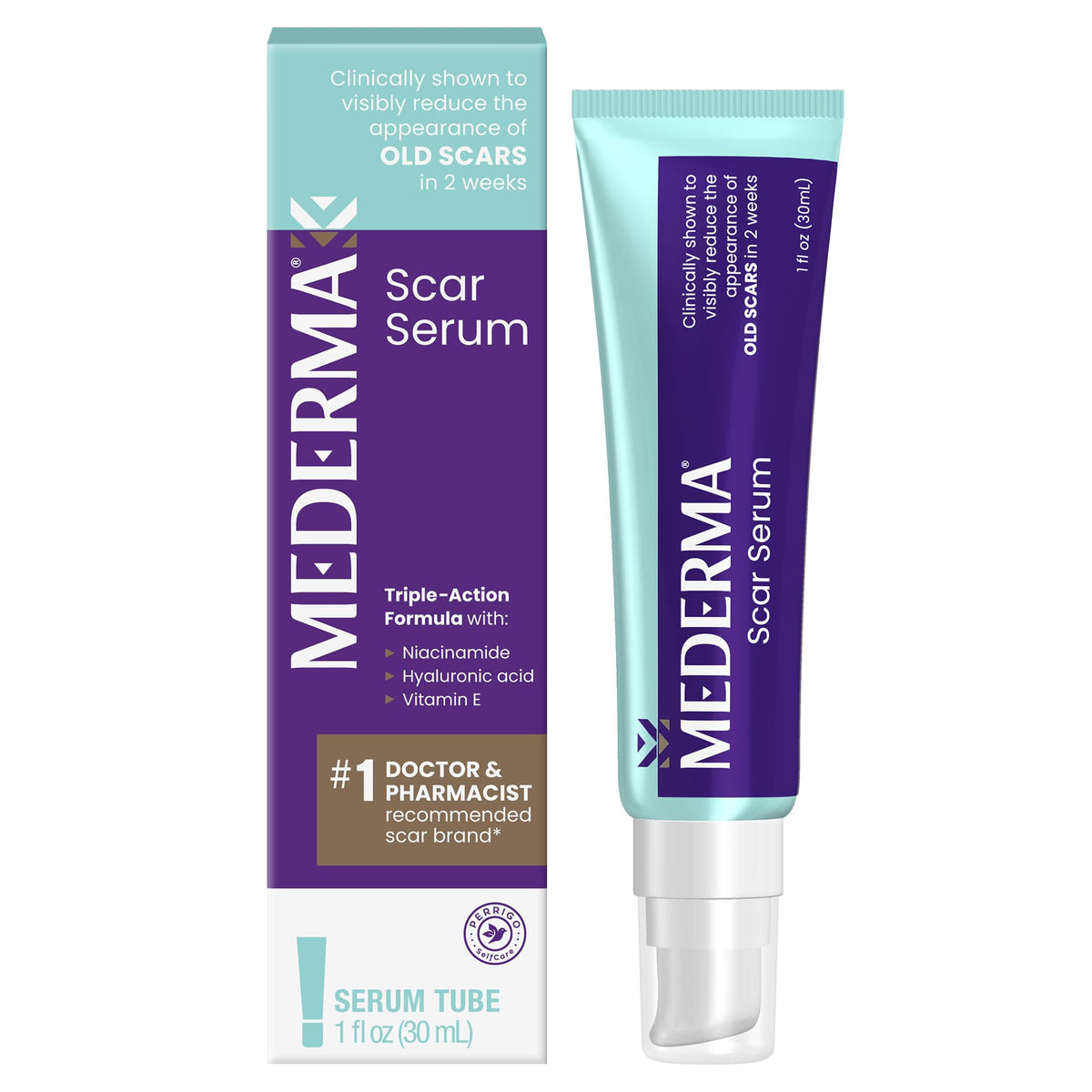 Mederma front packaging showing bottle and branding for easy identification and trust