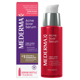 Mederma front packaging showing bottle and brand clarity benefit