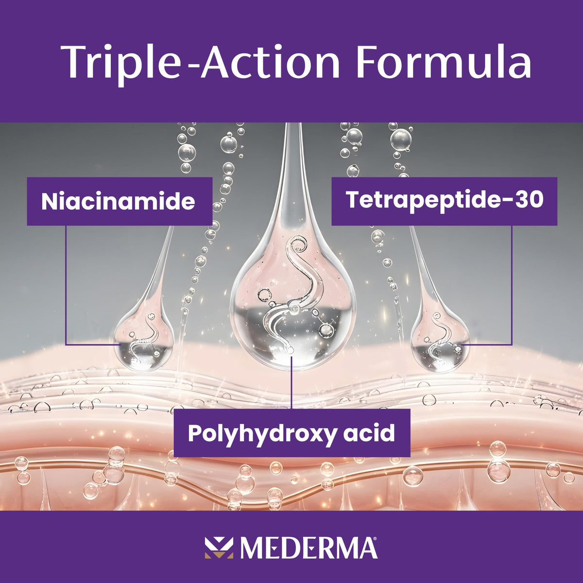 Mederma ingredient label highlighting niacinamide and peptide benefits