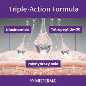 Mederma ingredient label highlighting niacinamide and peptide benefits