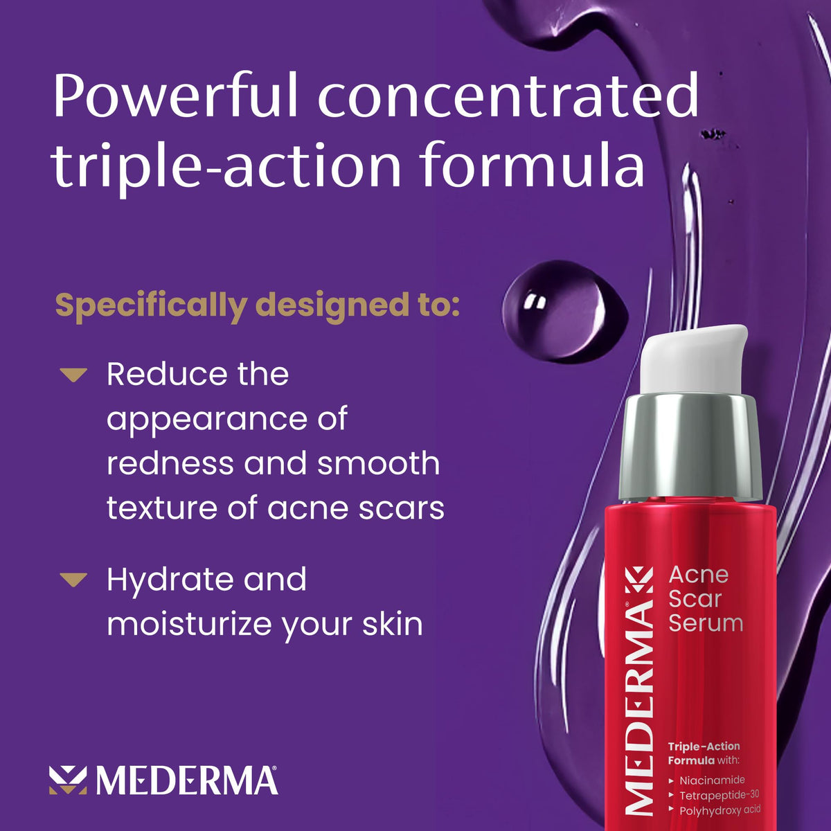 Mederma serum texture swatch showing lightweight gel hydration