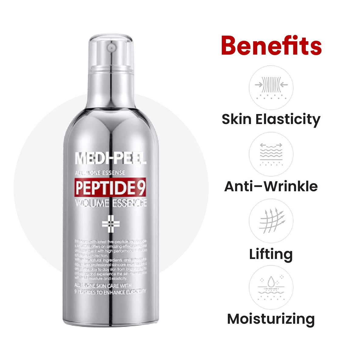 MEDI-PEEL ingredients close-up highlighting peptides, collagen and hyaluronic acid benefits