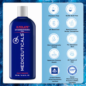Mediceuticals shampoo being massaged into scalp illustrating gentle cleansing