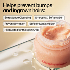 Medicine Mama's open jar close-up of creamy sugar polish texture for gentle exfoliation benefit