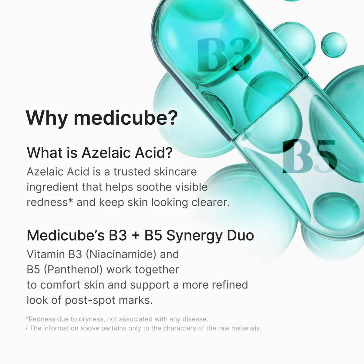 medicube ingredient label highlighting azelaic acid, niacinamide, and soothing agents