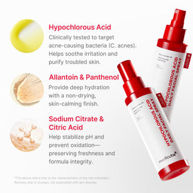 medicube label and ingredient list highlighting HOCl concentration and safety