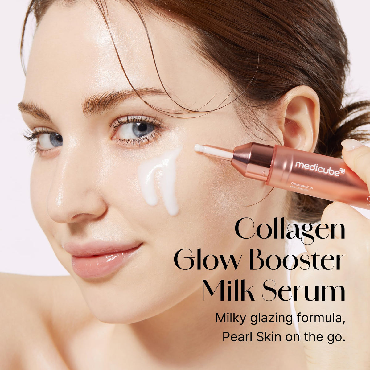 medicube serum texture on skin swatch showing silky milky finish and quick absorption