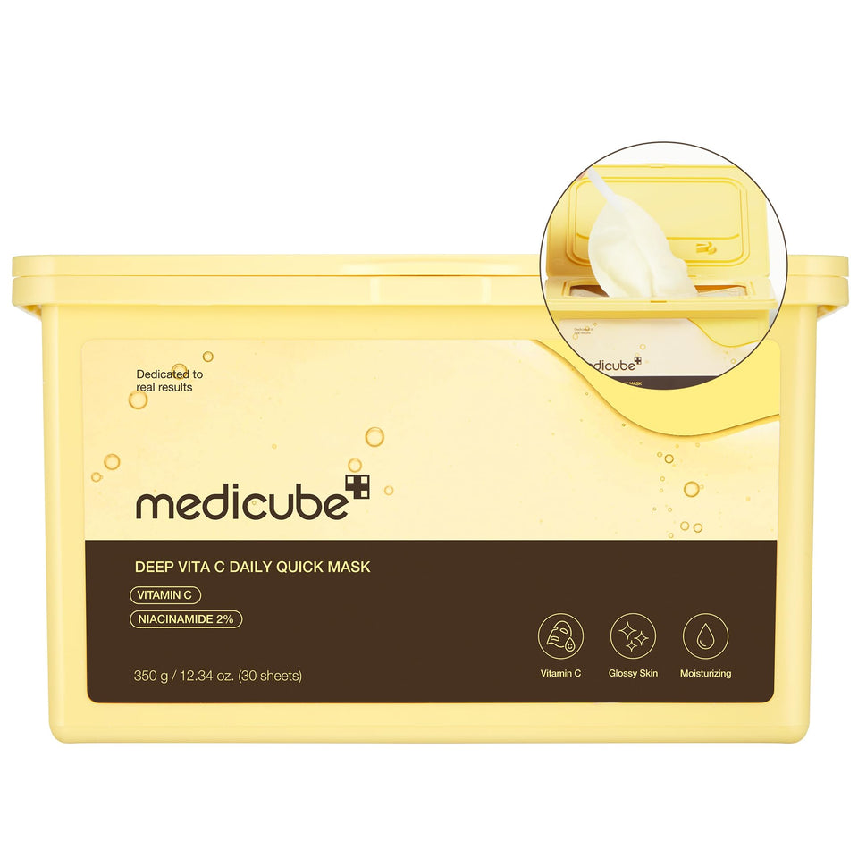 medicube front packaging showing pack of 30 masks and branding benefit: quick access