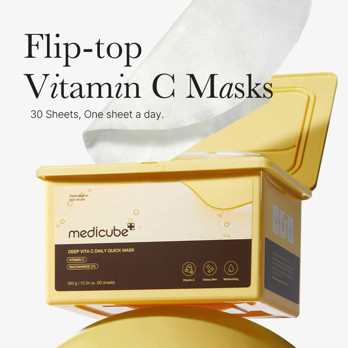 medicube open dispenser with masks visible showing benefit: easy one-handed pull