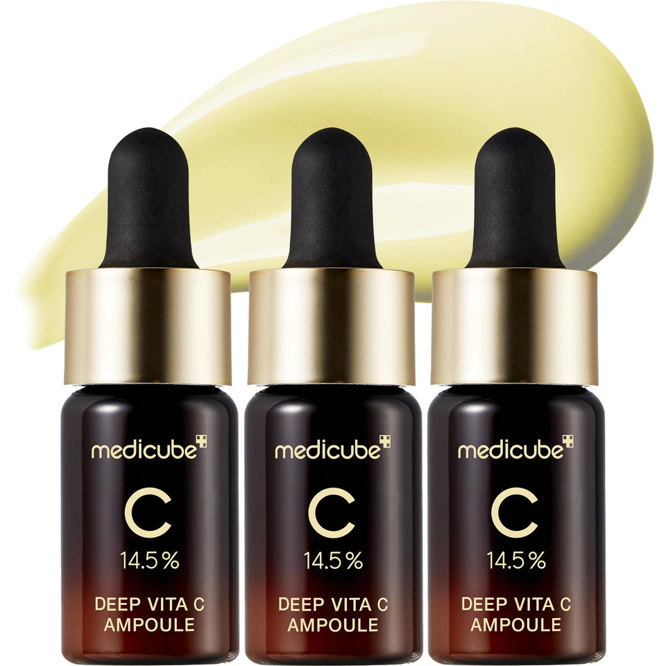 medicube front packaging showing the three-bottle kit and product benefits