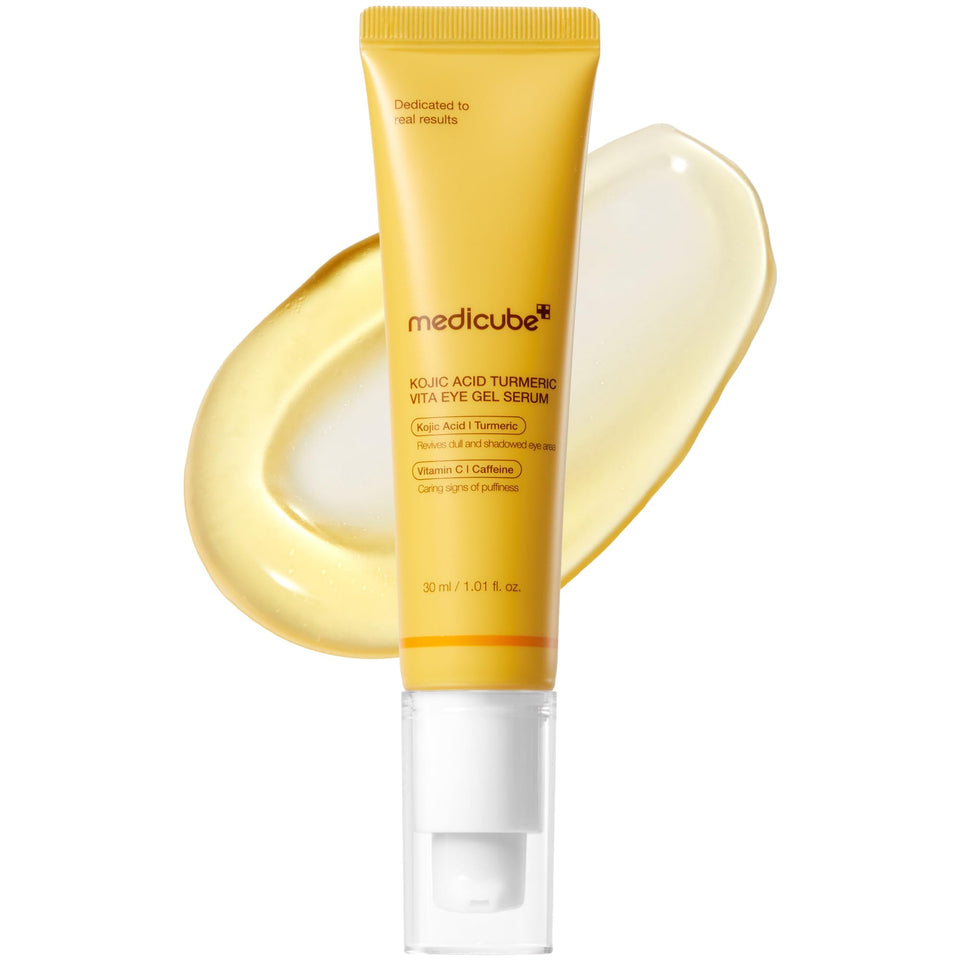 medicube front packaging of eye serum showing product identity and brightening benefit