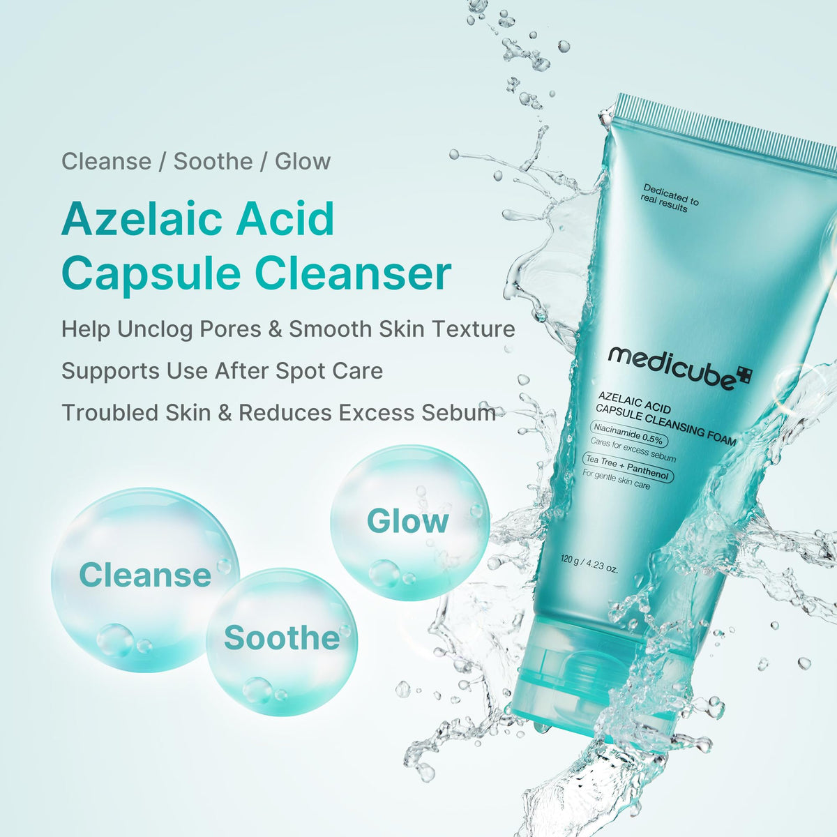 medicube foam texture on fingertips demonstrating soft lather and gentle cleansing action