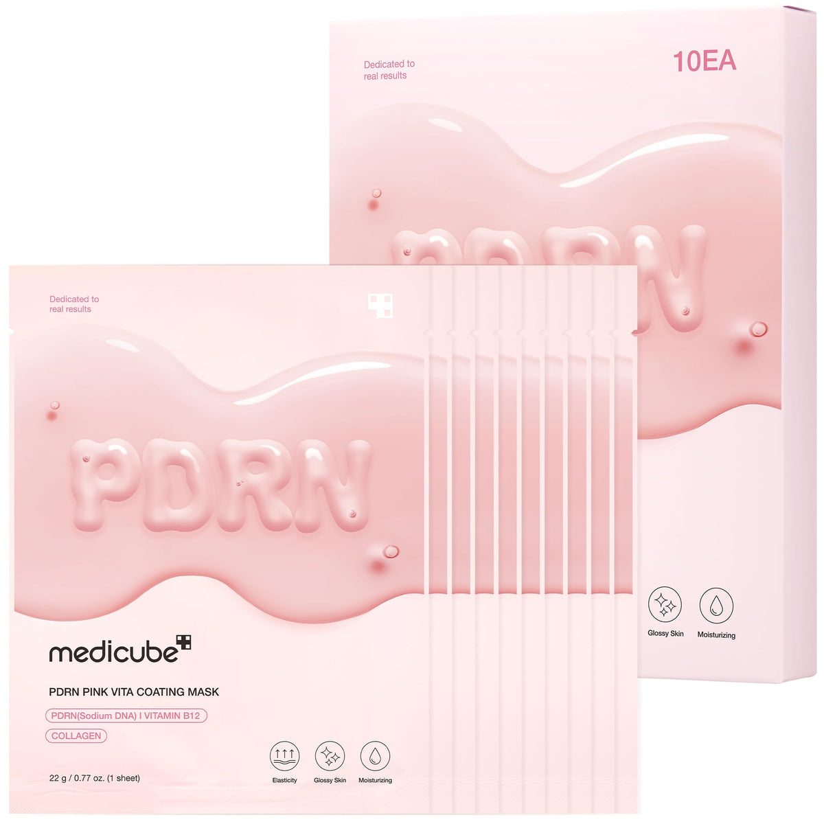 medicube front box and mask showing packaging and benefits