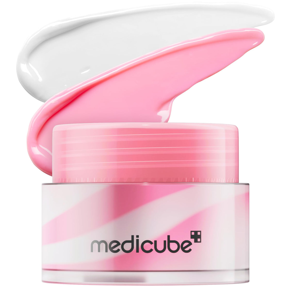 medicube front jar packaging showing product and compact size benefit
