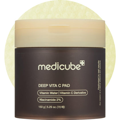 medicube front packaging showing 70-pad container and clear benefits