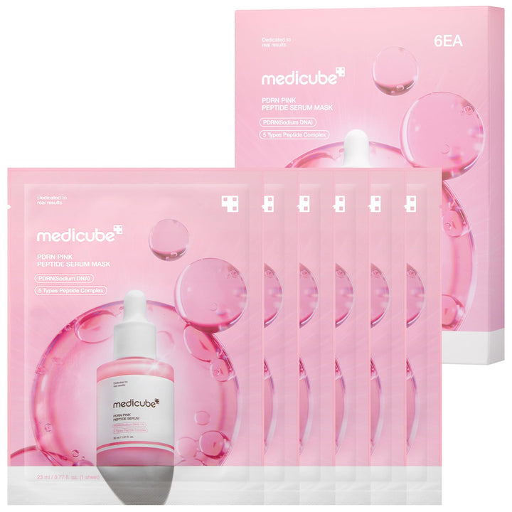 medicube front packaging showing PDRN Pink Peptide Ampoule Mask benefits