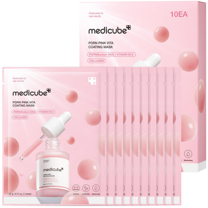 medicube front packaging showing 10 pink masks and clear benefits