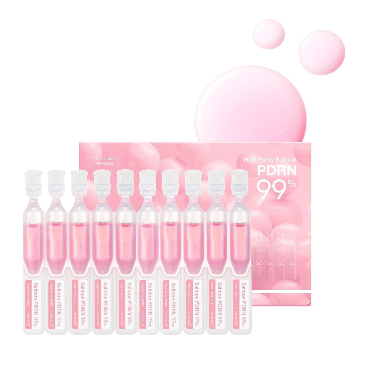 medicube front packaging showing ten pink vials, clear presentation and hygiene benefit