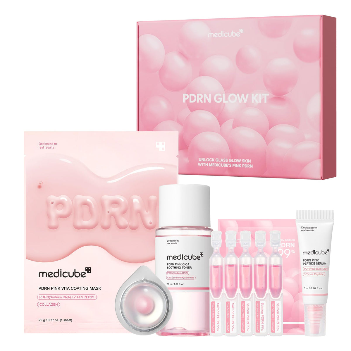medicube front packaging showing mini PDRN glow kit benefits