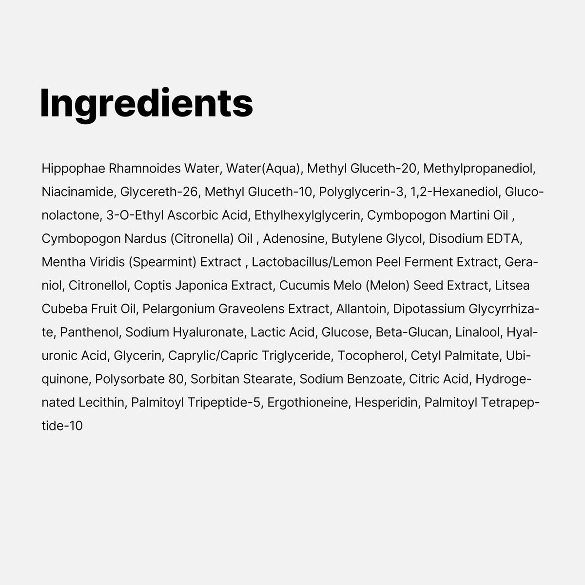 medicube product label and ingredient panel highlighting vitamin water