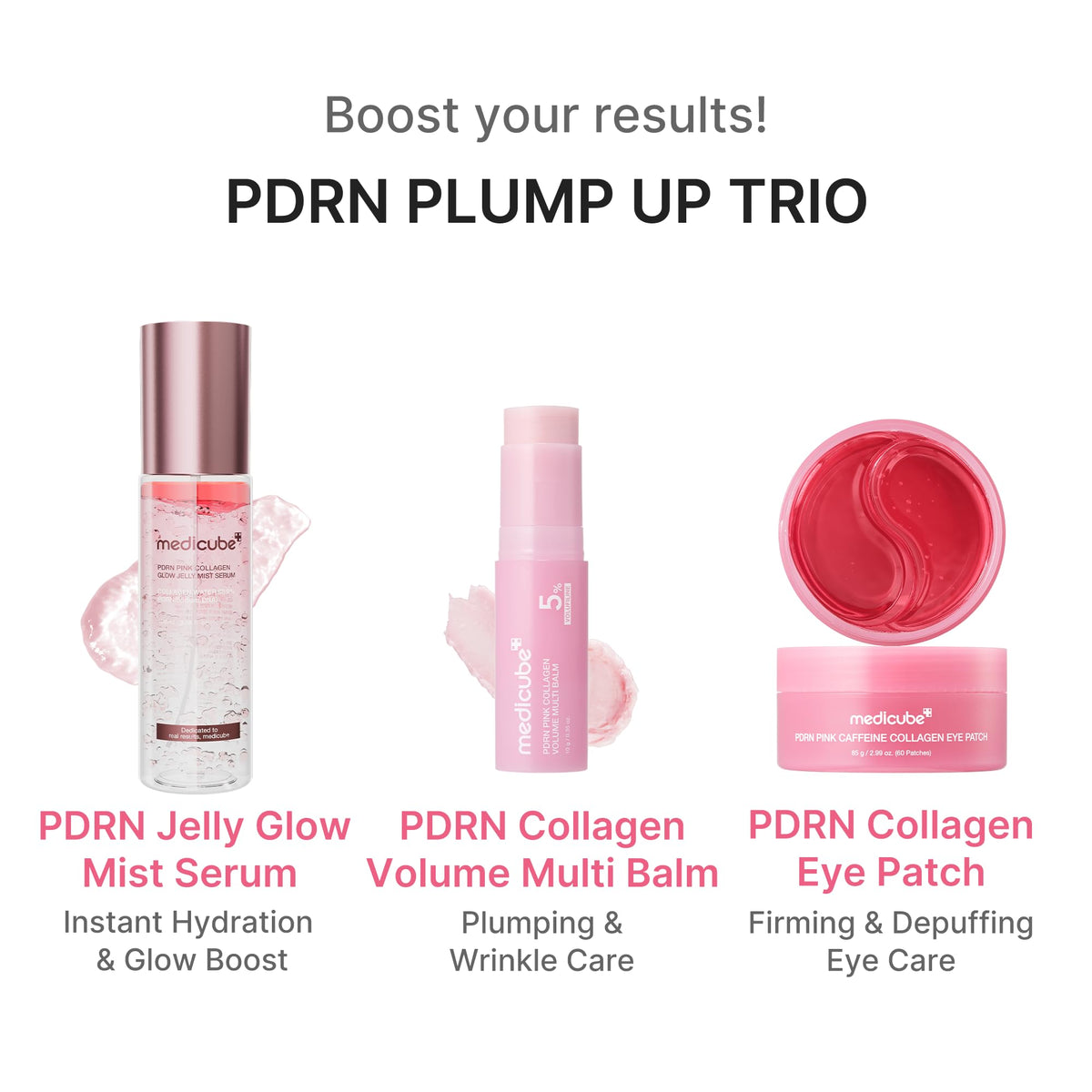 medicube ingredient label highlighting Volufiline, PDRN and collagen