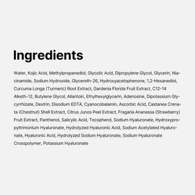 medicube ingredient label showing kojic acid and turmeric for brightening support
