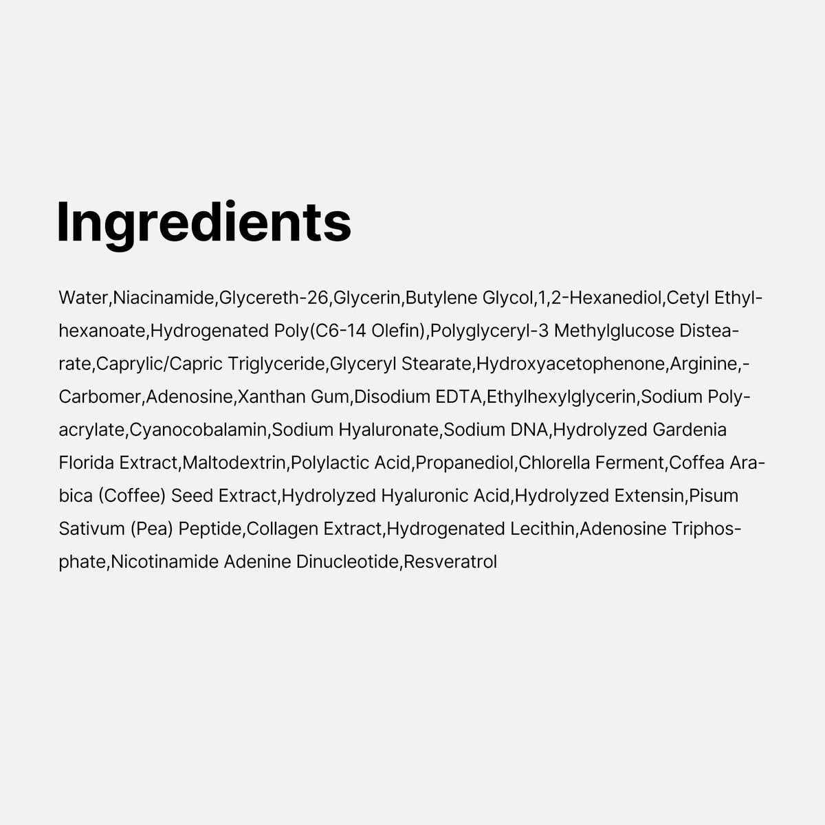 medicube product label closeup showing active ingredients list