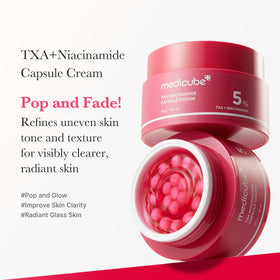 medicube open jar with red capsule being released into gel, demonstrating customizable dosing benefit