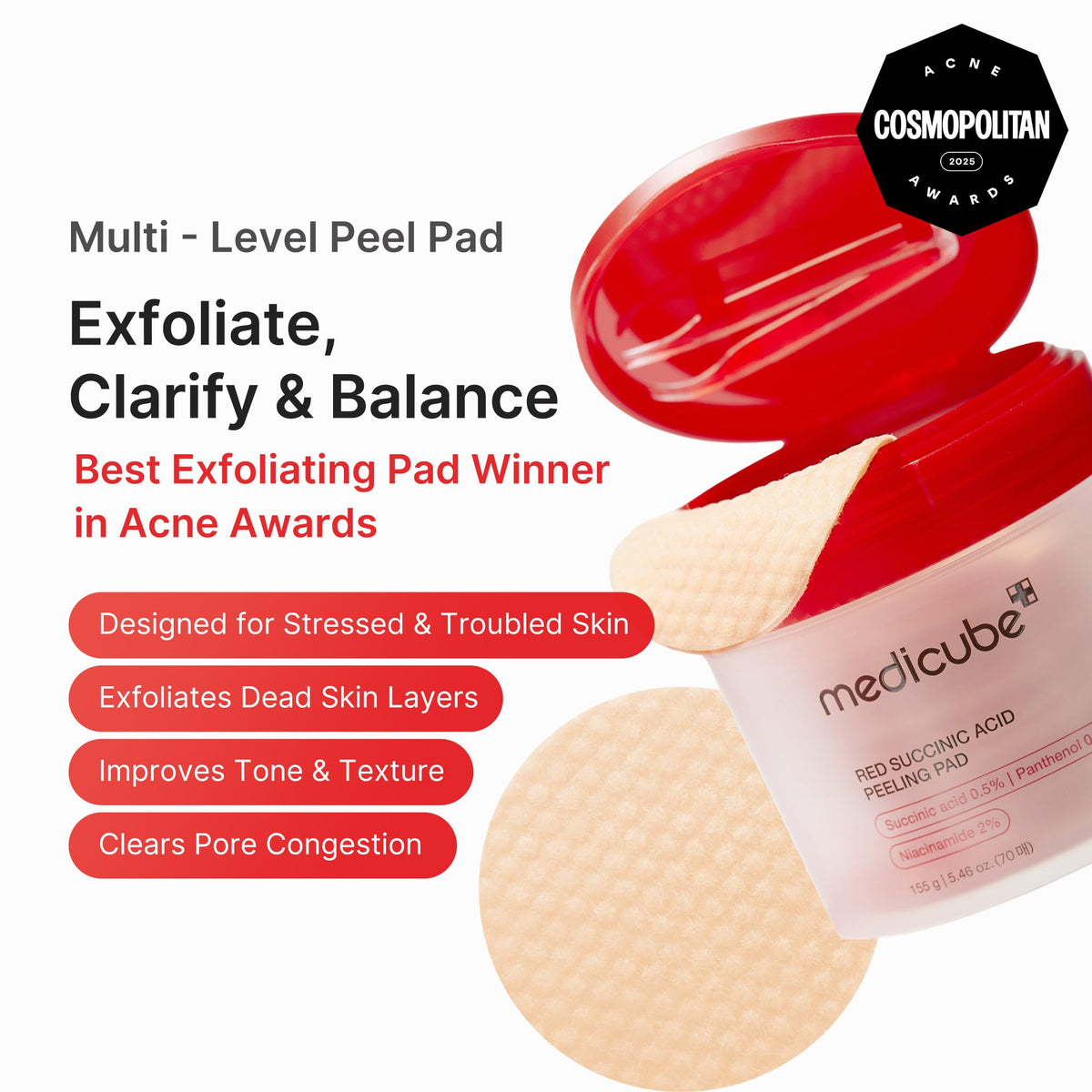 medicube close-up of an open pad highlighting gentle texture and soak